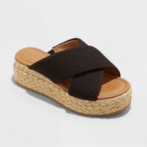 Universal Thread NEW Black and Tan Desi Wedge Shoes with Criss-Cross Straps. 10